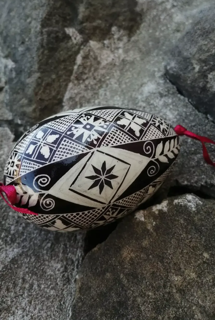 Authentic Ukrainian Pysanka on Goose Egg - Hand-Painted Collectible Folk Art # 13