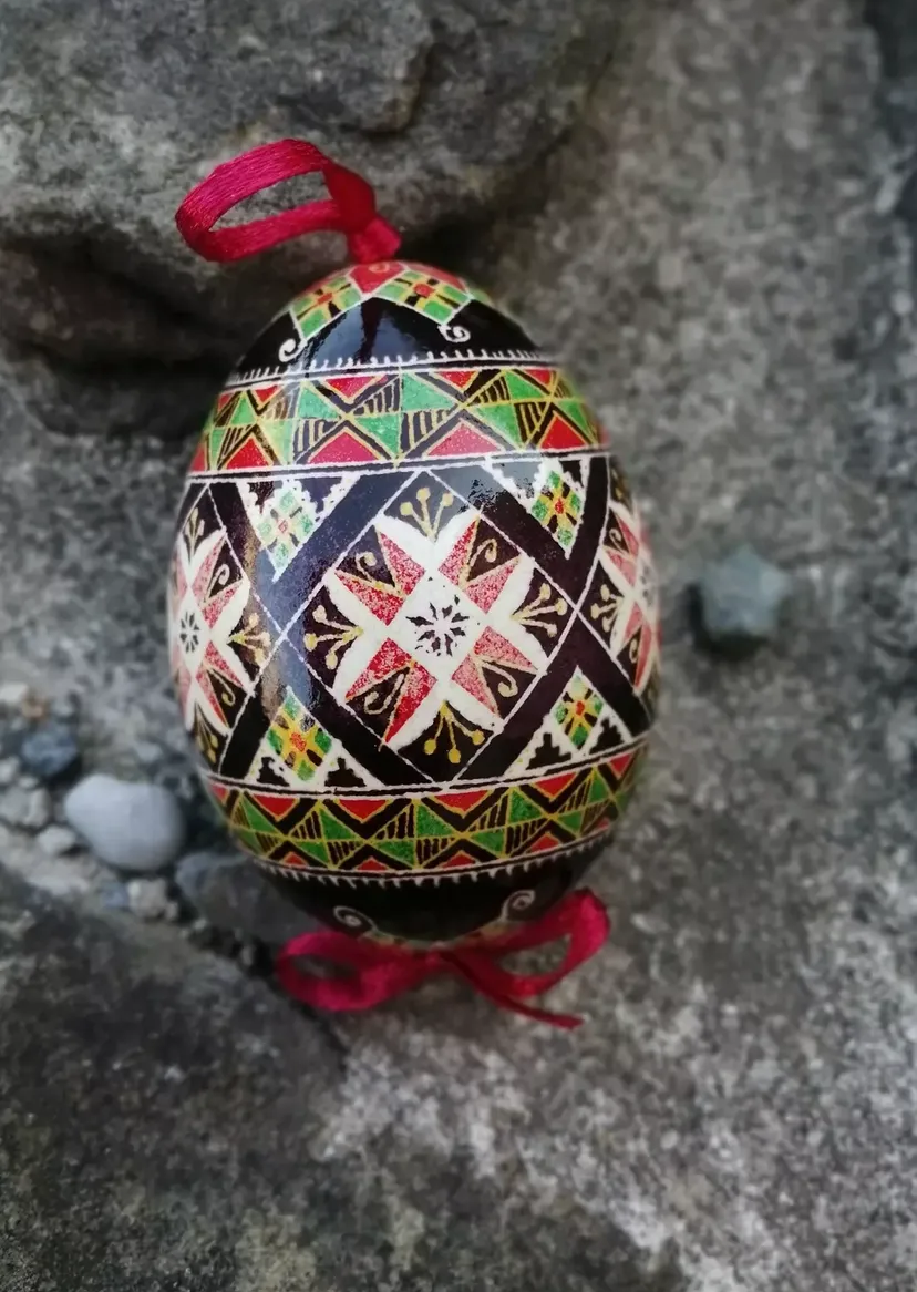 Ukrainian Pysanka on Goose Egg - Traditional Symbols of Luck & Protection # 6
