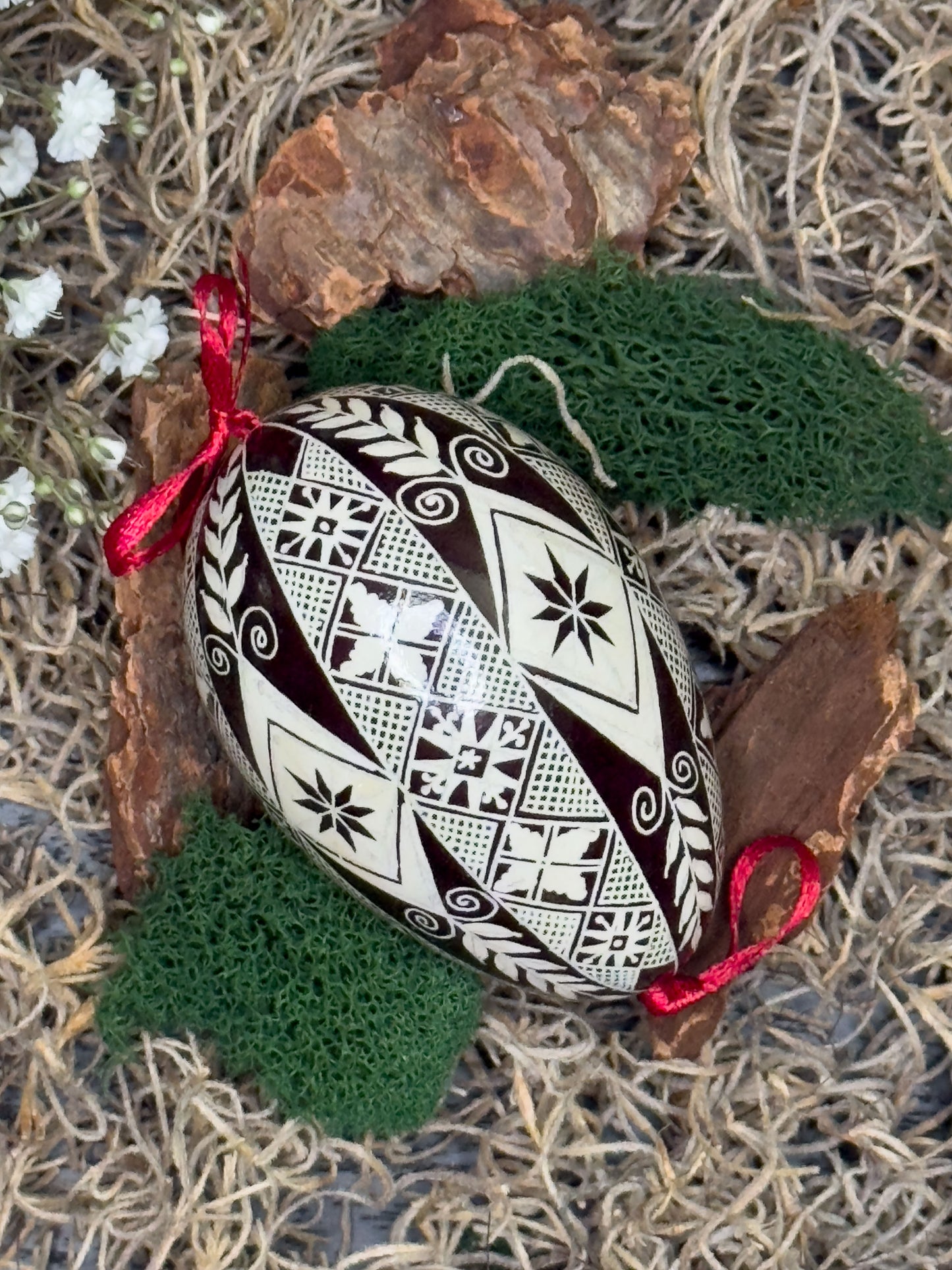 Authentic Ukrainian Pysanka on Goose Egg - Hand-Painted Collectible Folk Art # 13
