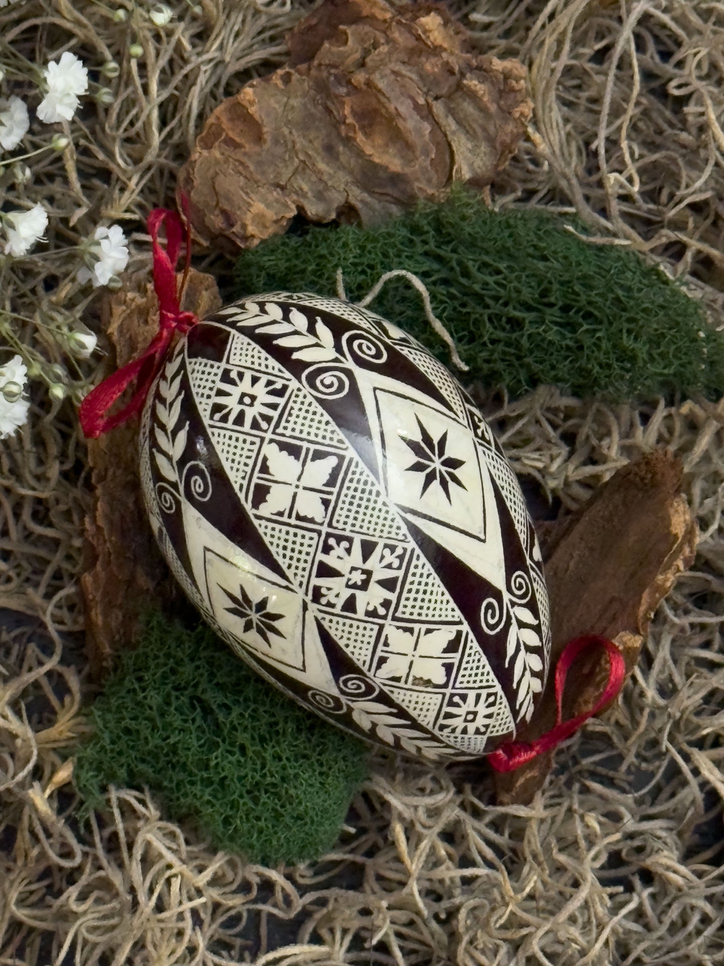 Authentic Ukrainian Pysanka on Goose Egg - Hand-Painted Collectible Folk Art # 13