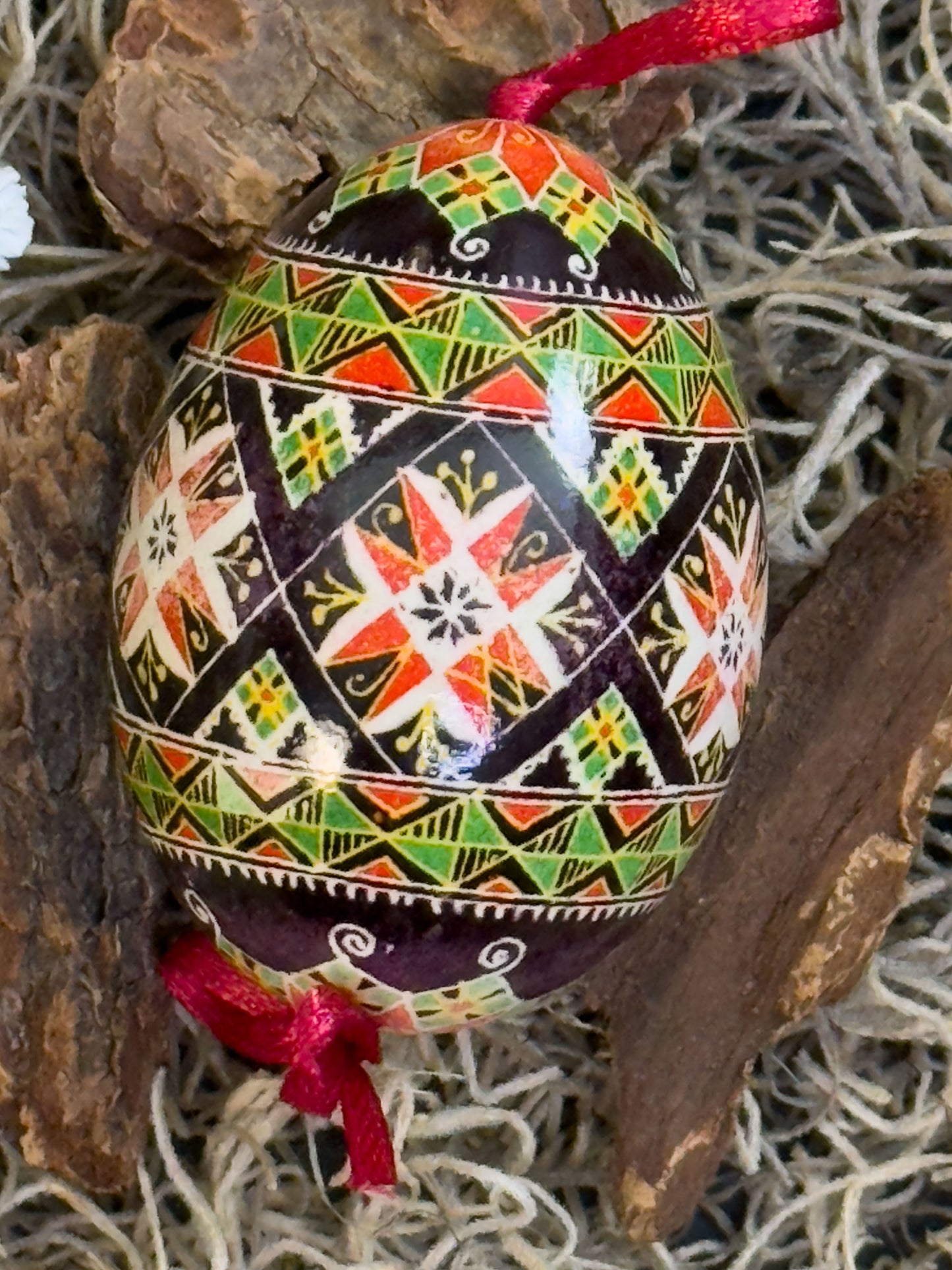 Ukrainian Pysanka on Goose Egg - Traditional Symbols of Luck & Protection # 6