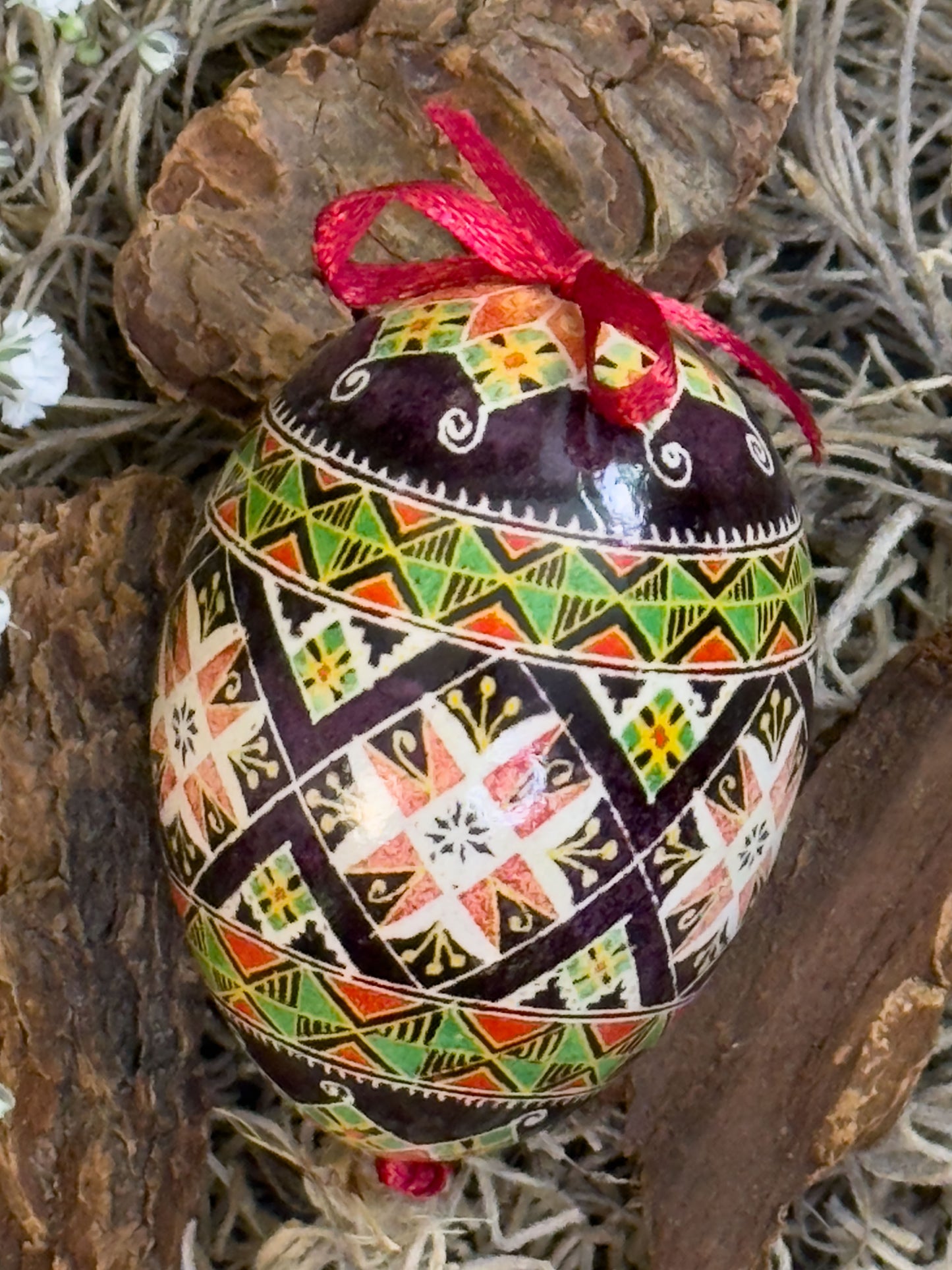 Ukrainian Pysanka on Goose Egg - Traditional Symbols of Luck & Protection # 6