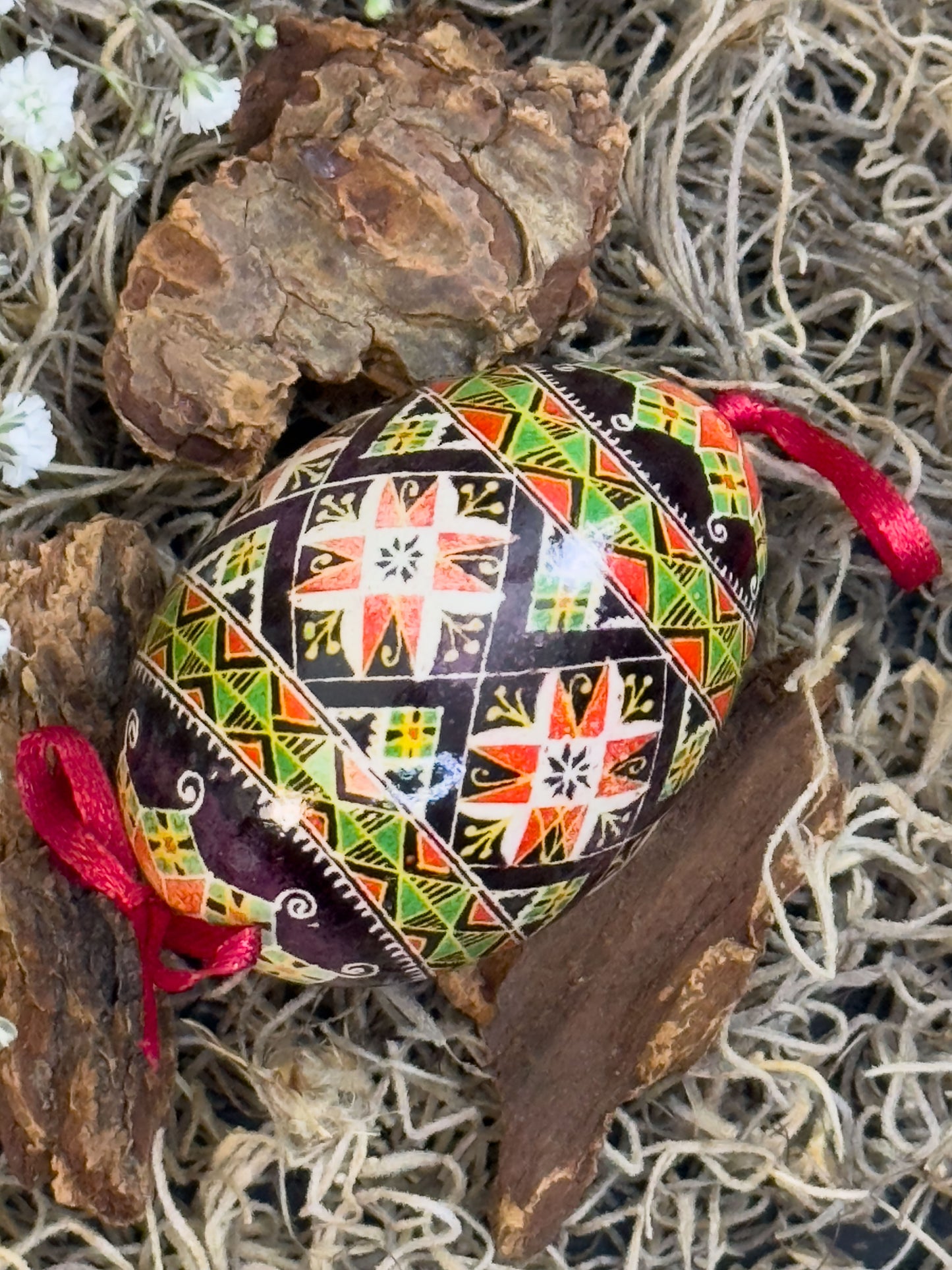 Ukrainian Pysanka on Goose Egg - Traditional Symbols of Luck & Protection # 6
