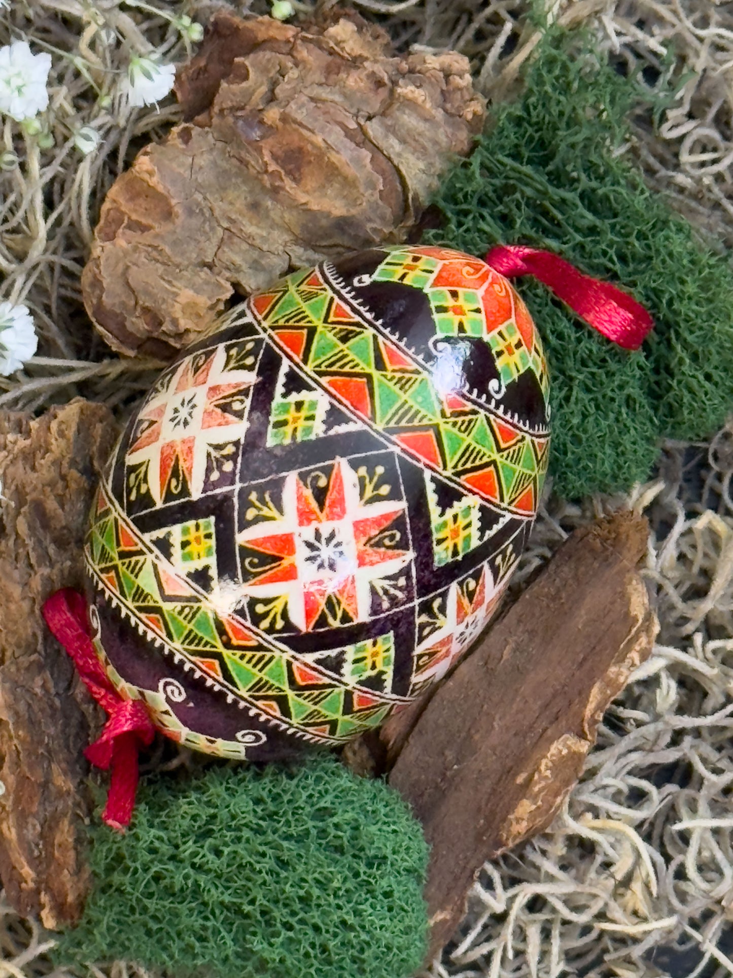 Ukrainian Pysanka on Goose Egg - Traditional Symbols of Luck & Protection # 6