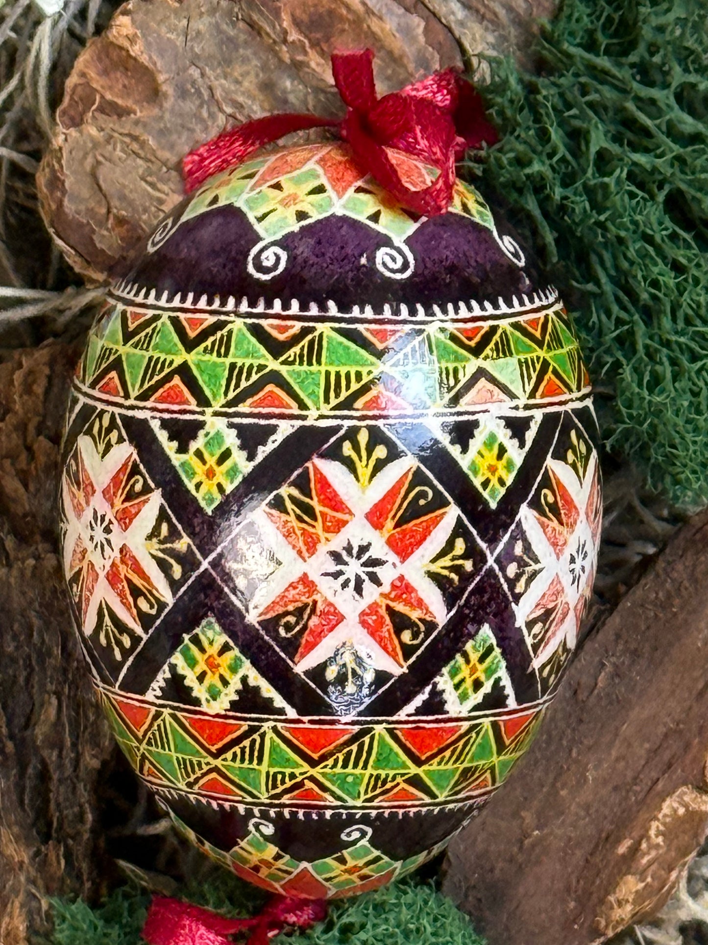 Ukrainian Pysanka on Goose Egg - Traditional Symbols of Luck & Protection # 6