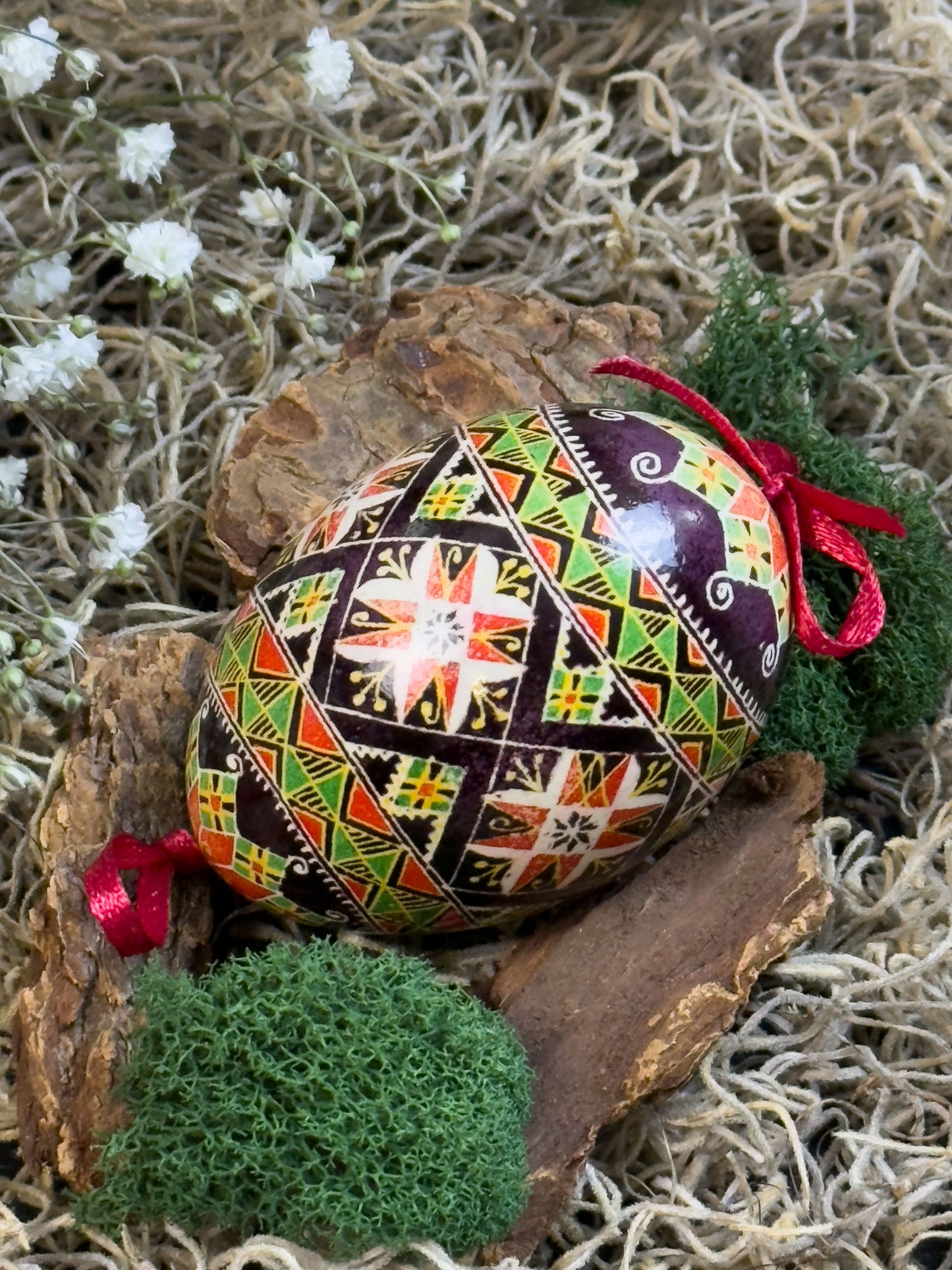 Ukrainian Pysanka on Goose Egg - Traditional Symbols of Luck & Protection # 6