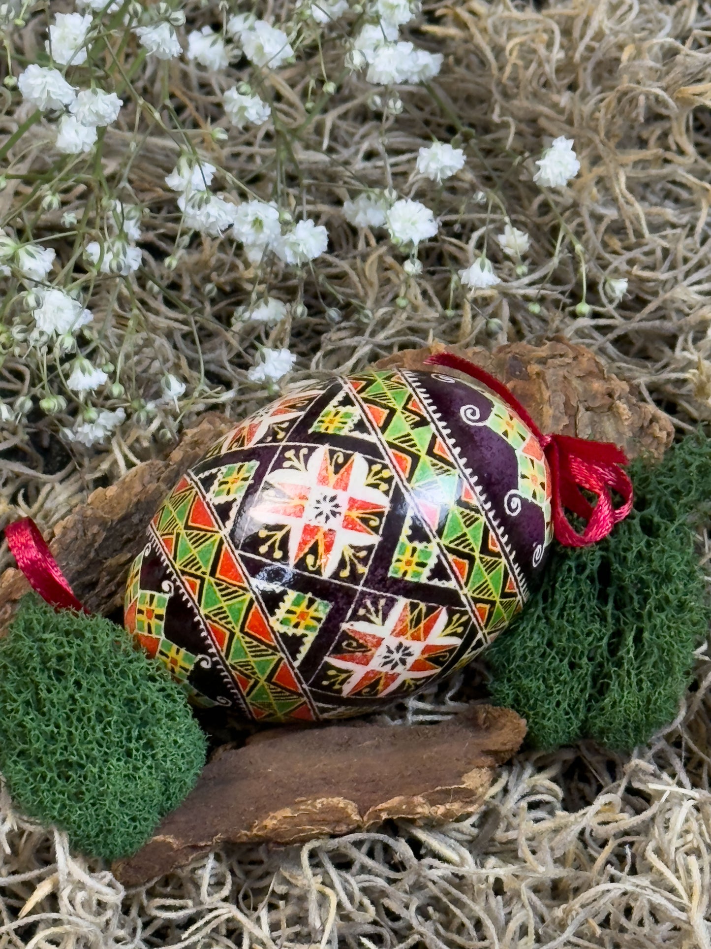 Ukrainian Pysanka on Goose Egg - Traditional Symbols of Luck & Protection # 6
