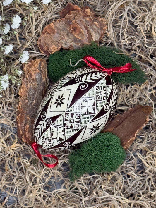 Authentic Ukrainian Pysanka on Goose Egg - Hand-Painted Collectible Folk Art # 13