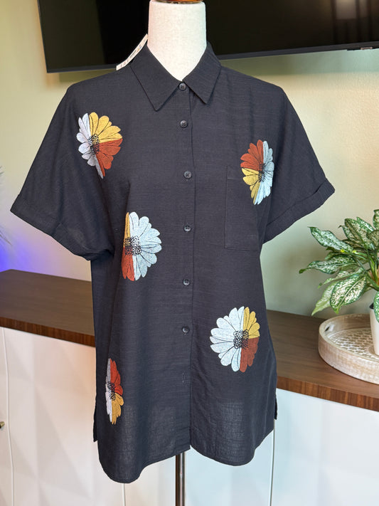Women's black shirt Flowers