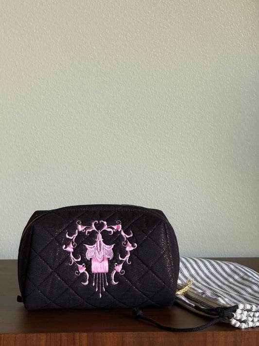 Black Pouch with Pink Embroidery Medium
