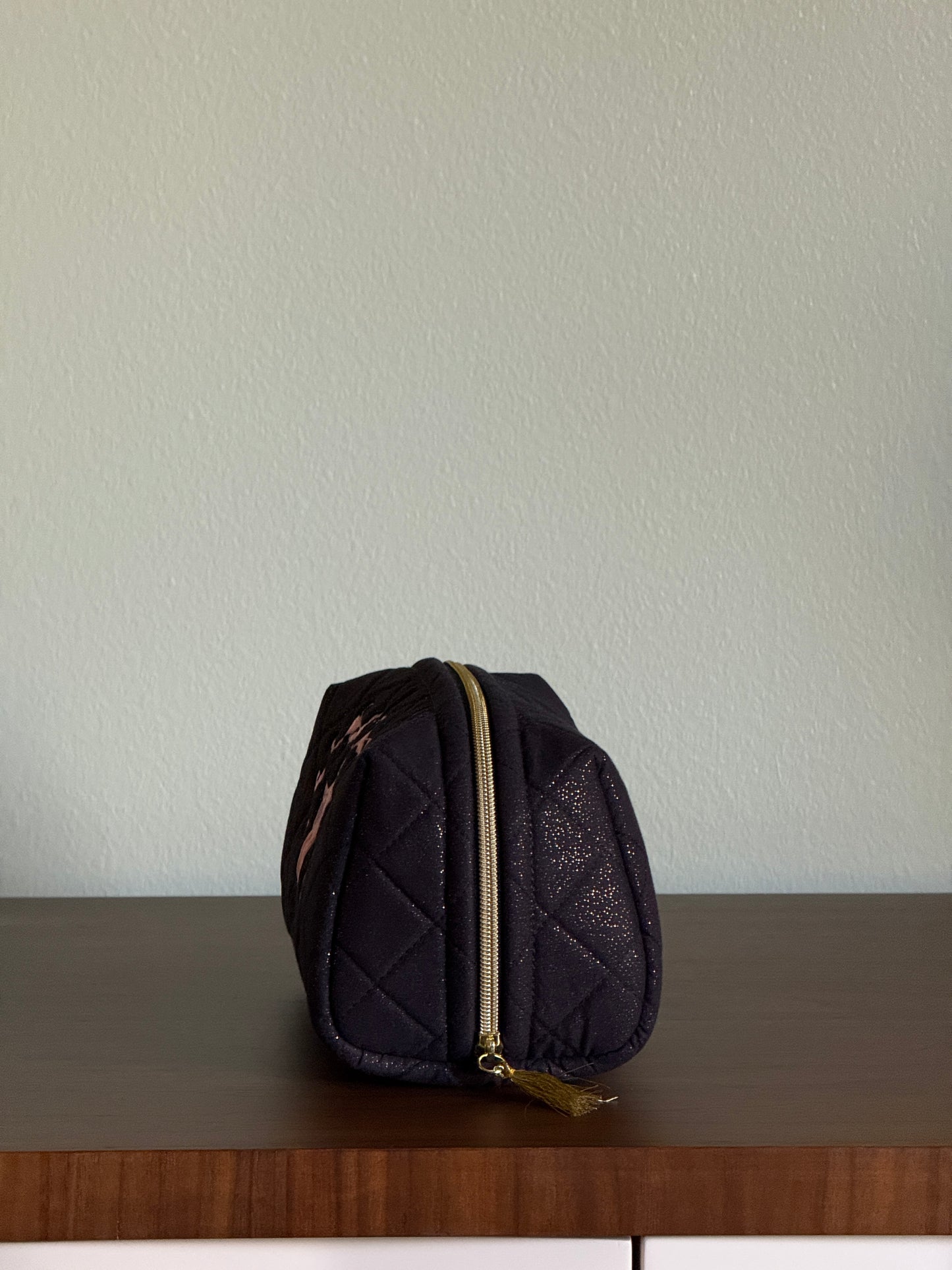 Black Pouch with Pink Embroidery Medium