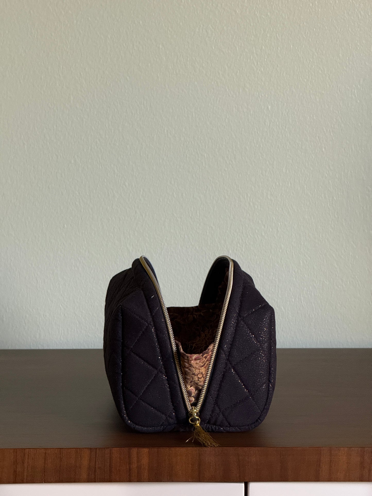 Black Pouch with Pink Embroidery Medium