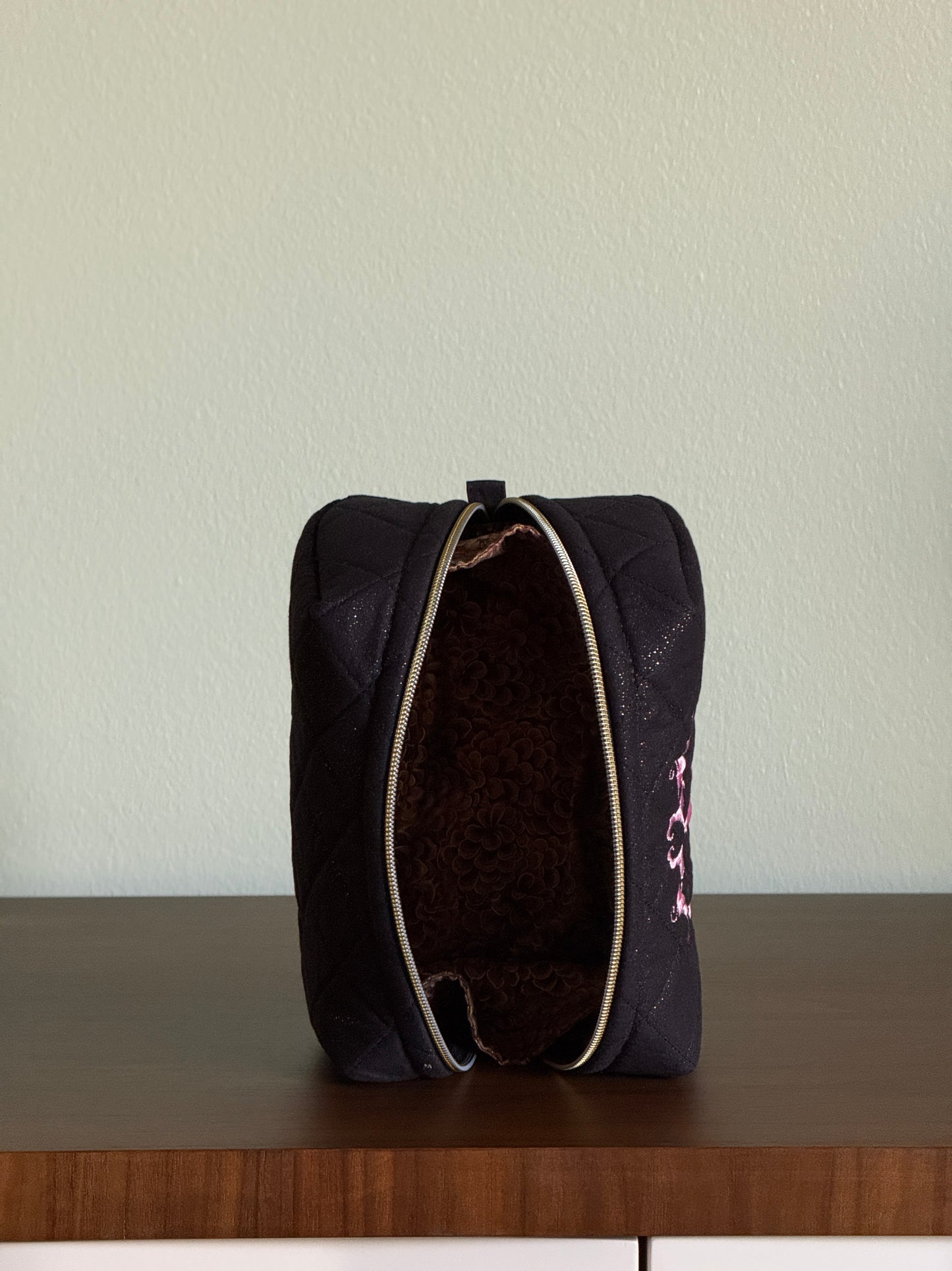 Black Pouch with Pink Embroidery Medium