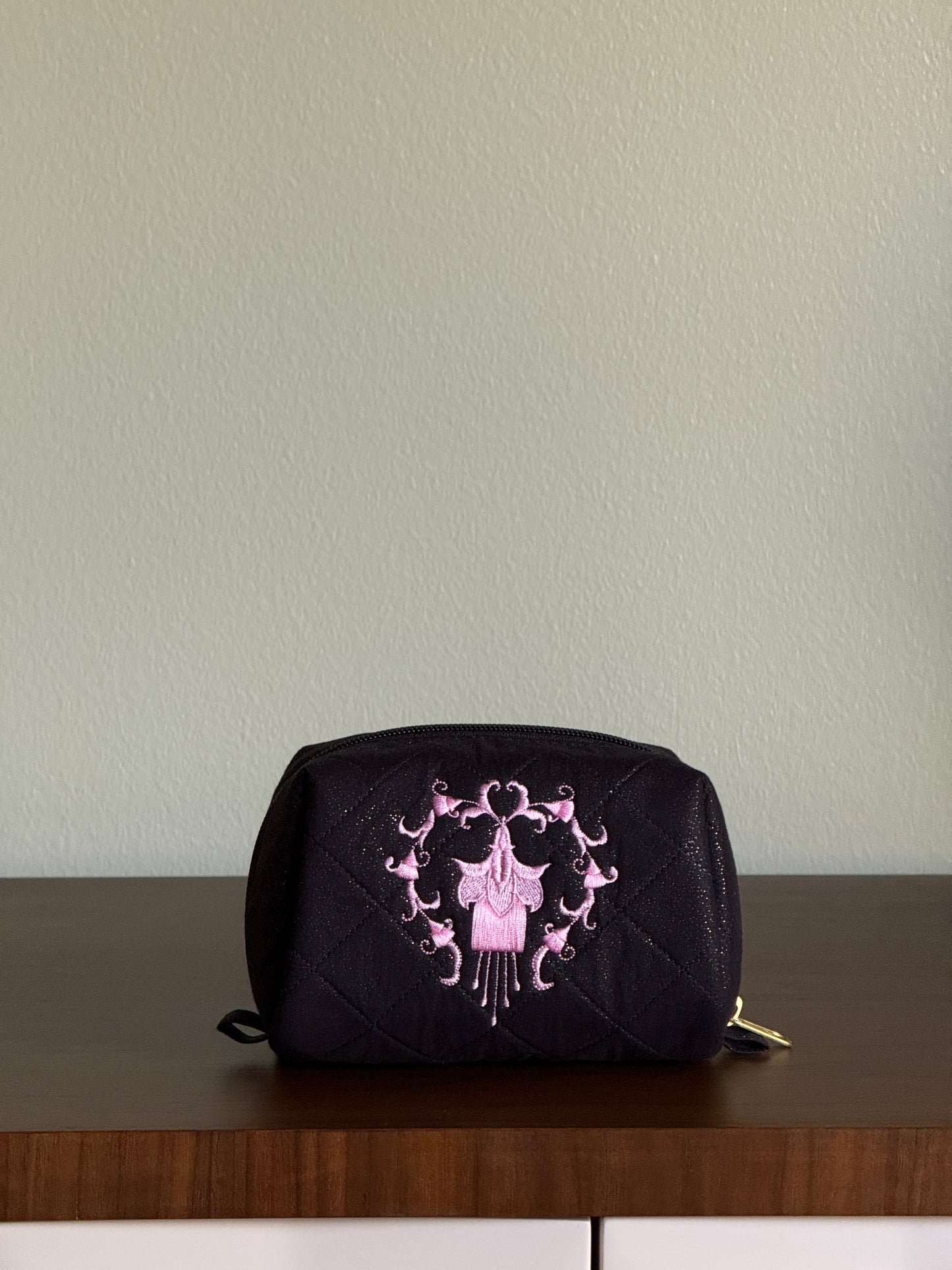 Black Pouch with Pink Embroidery Medium