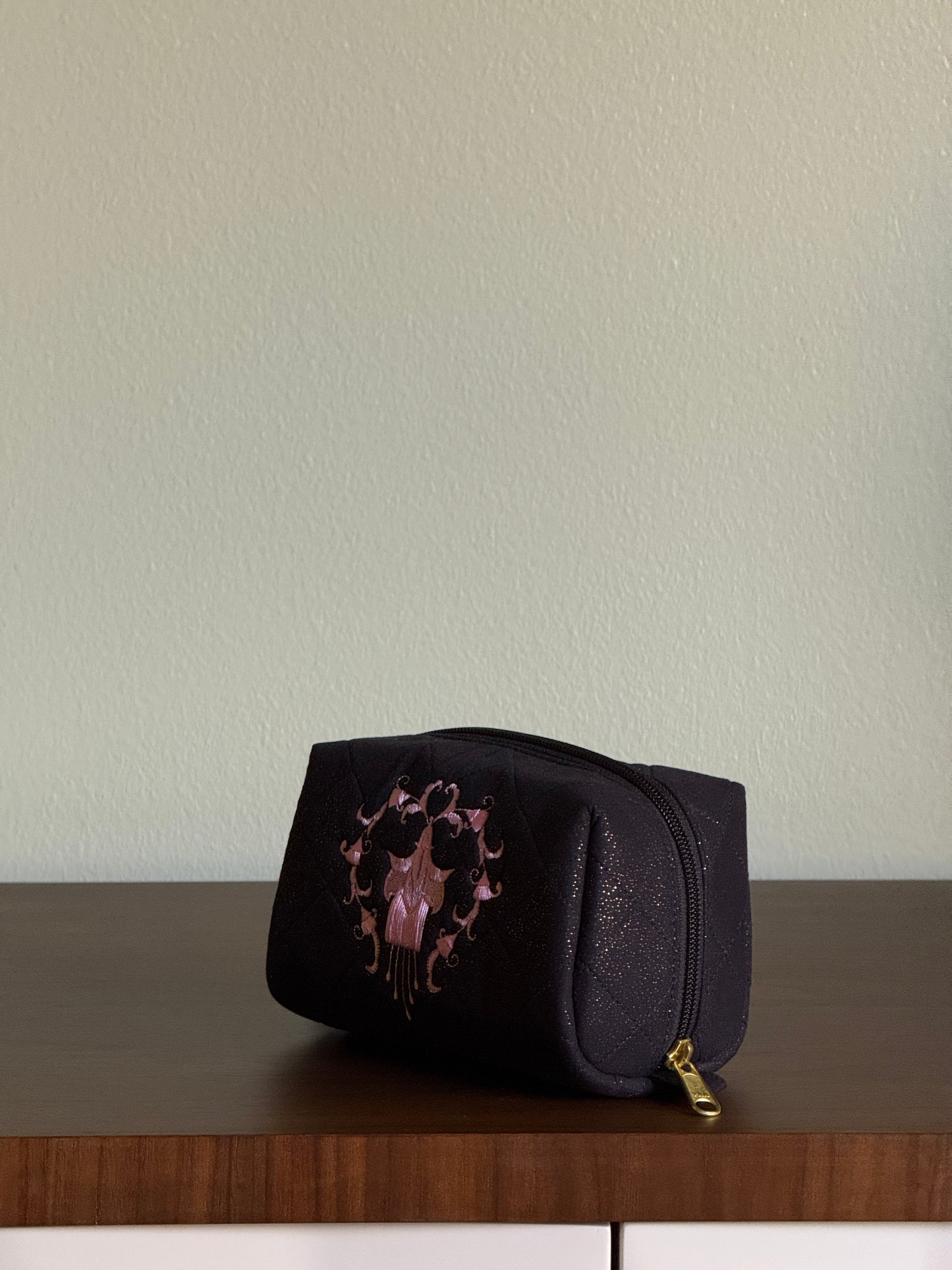 Black Pouch with Pink Embroidery Small