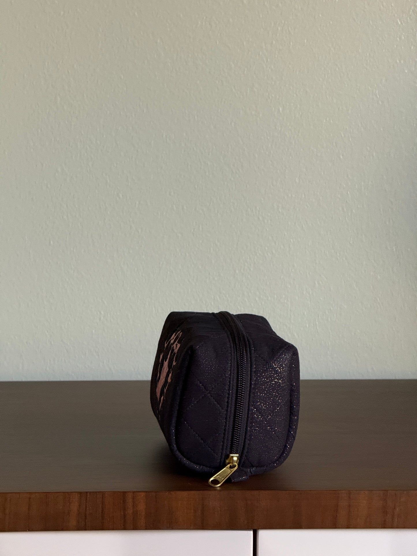 Black Pouch with Pink Embroidery Small