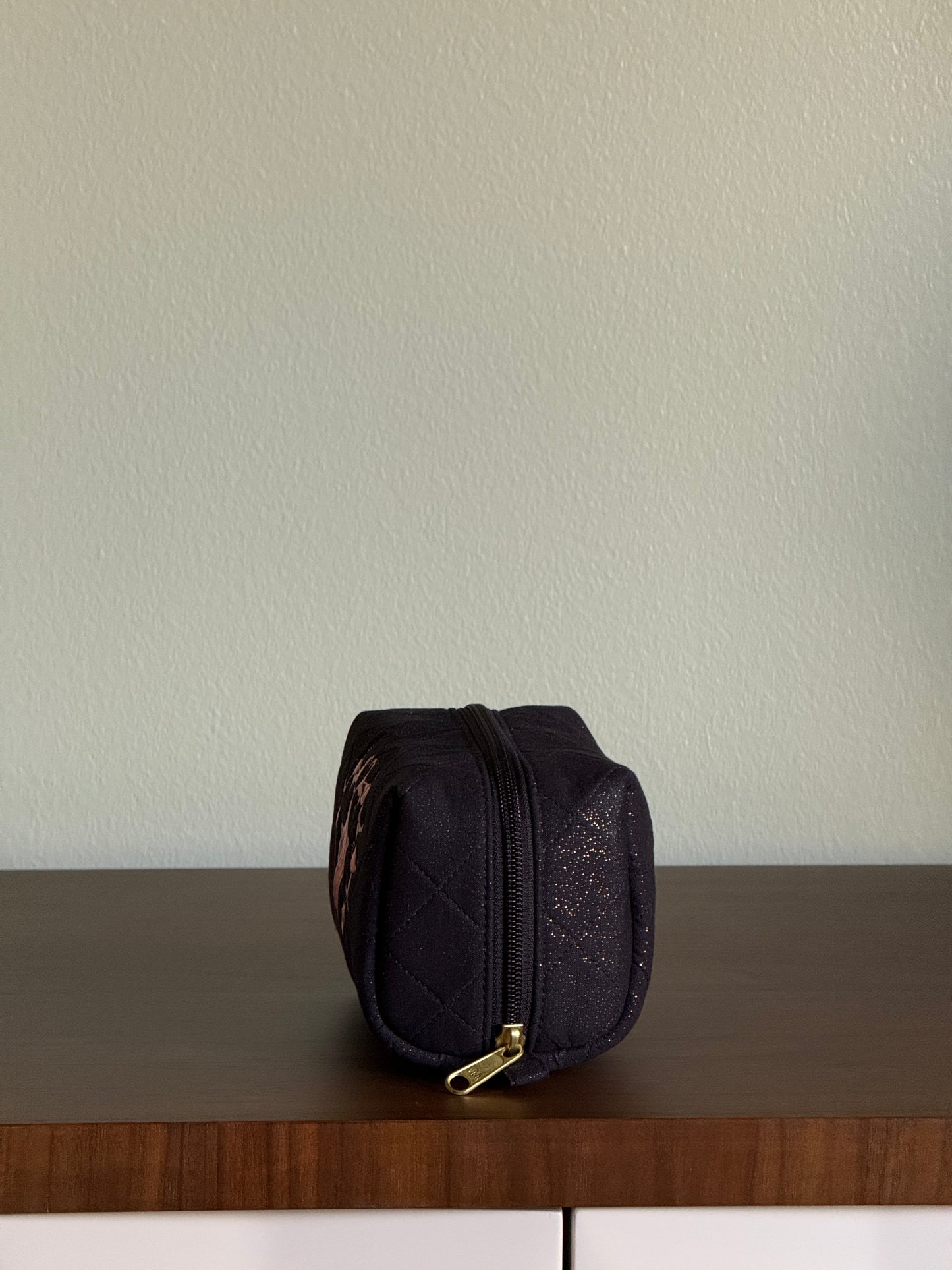 Black Pouch with Pink Embroidery Small