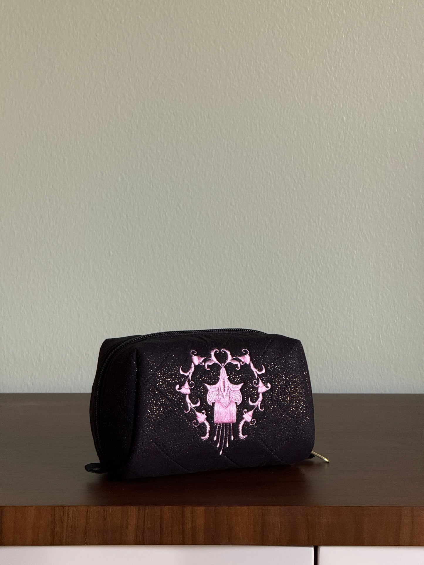 Black Pouch with Pink Embroidery Small