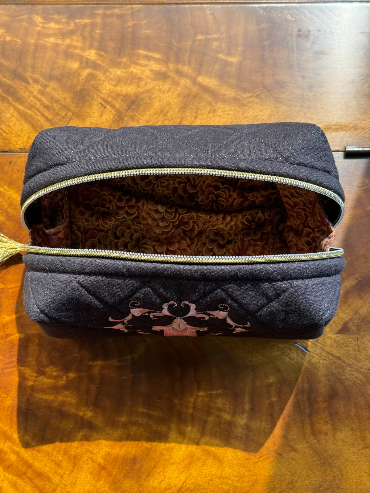 Black Pouch with Pink Embroidery Medium