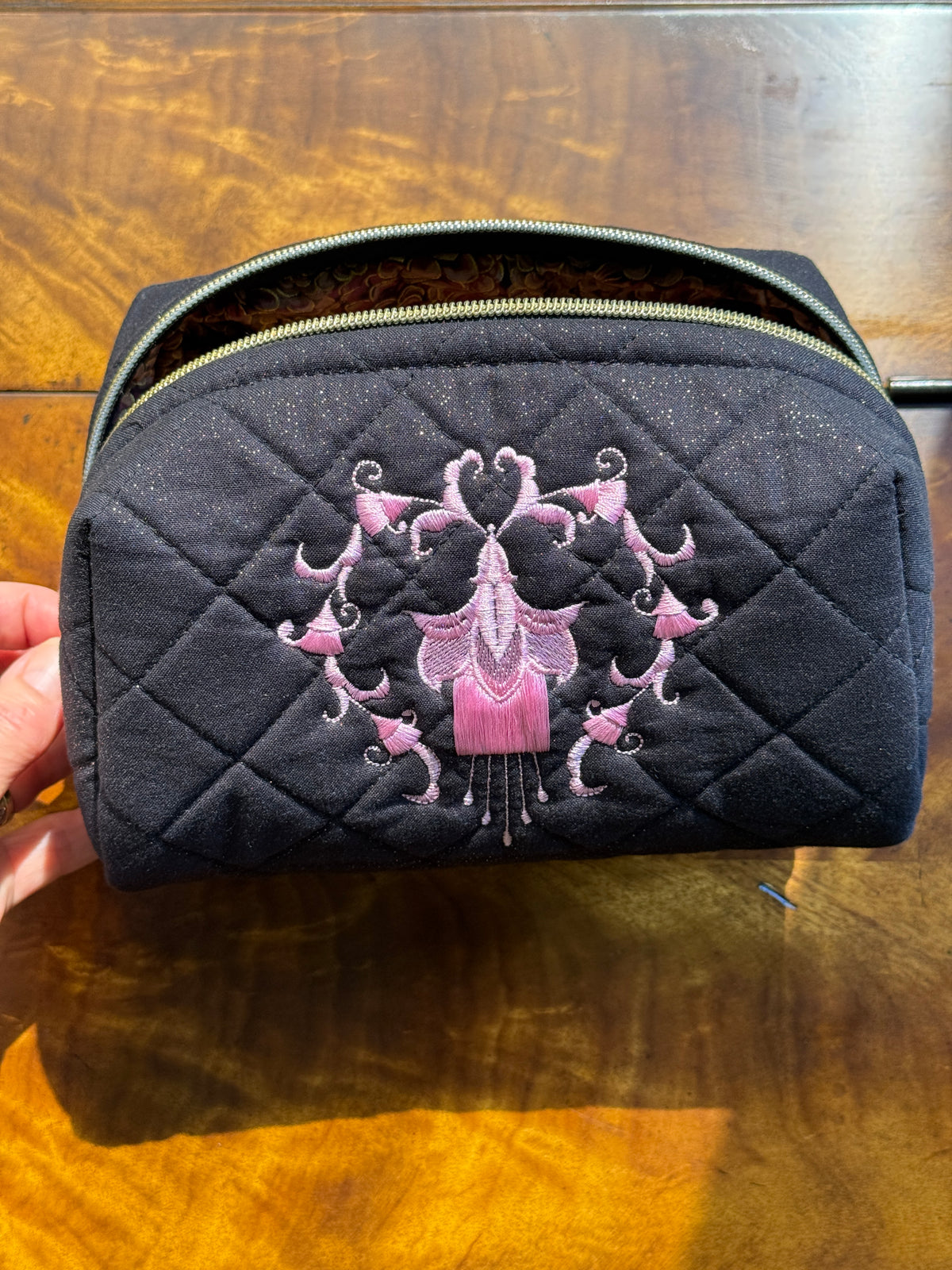 Black Pouch with Pink Embroidery Medium
