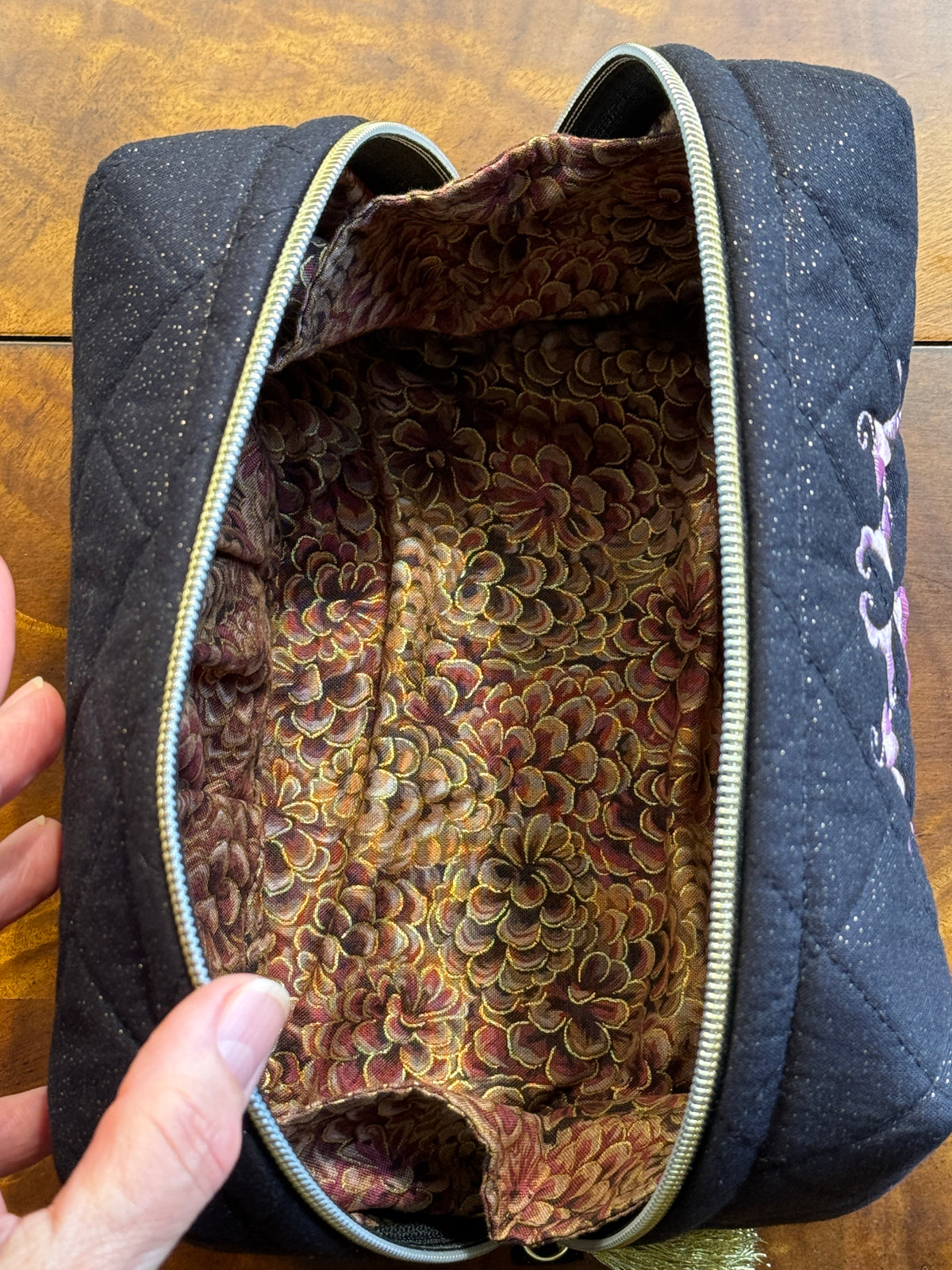 Black Pouch with Pink Embroidery Medium