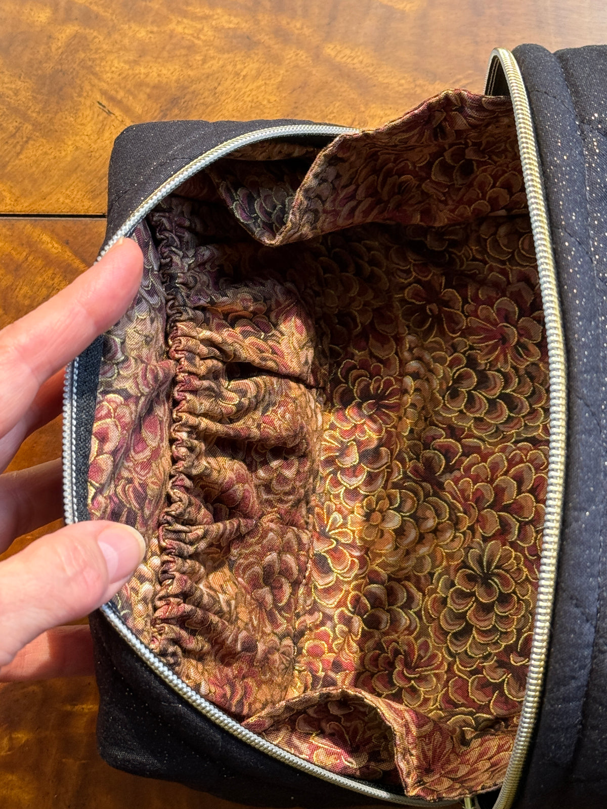 Black Pouch with Pink Embroidery Medium