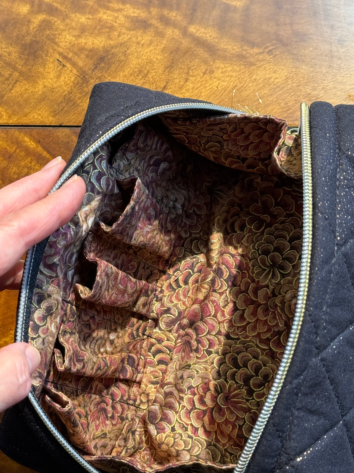 Black Pouch with Pink Embroidery Medium