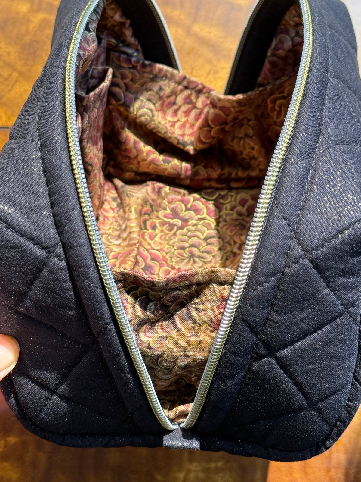 Black Pouch with Pink Embroidery Medium