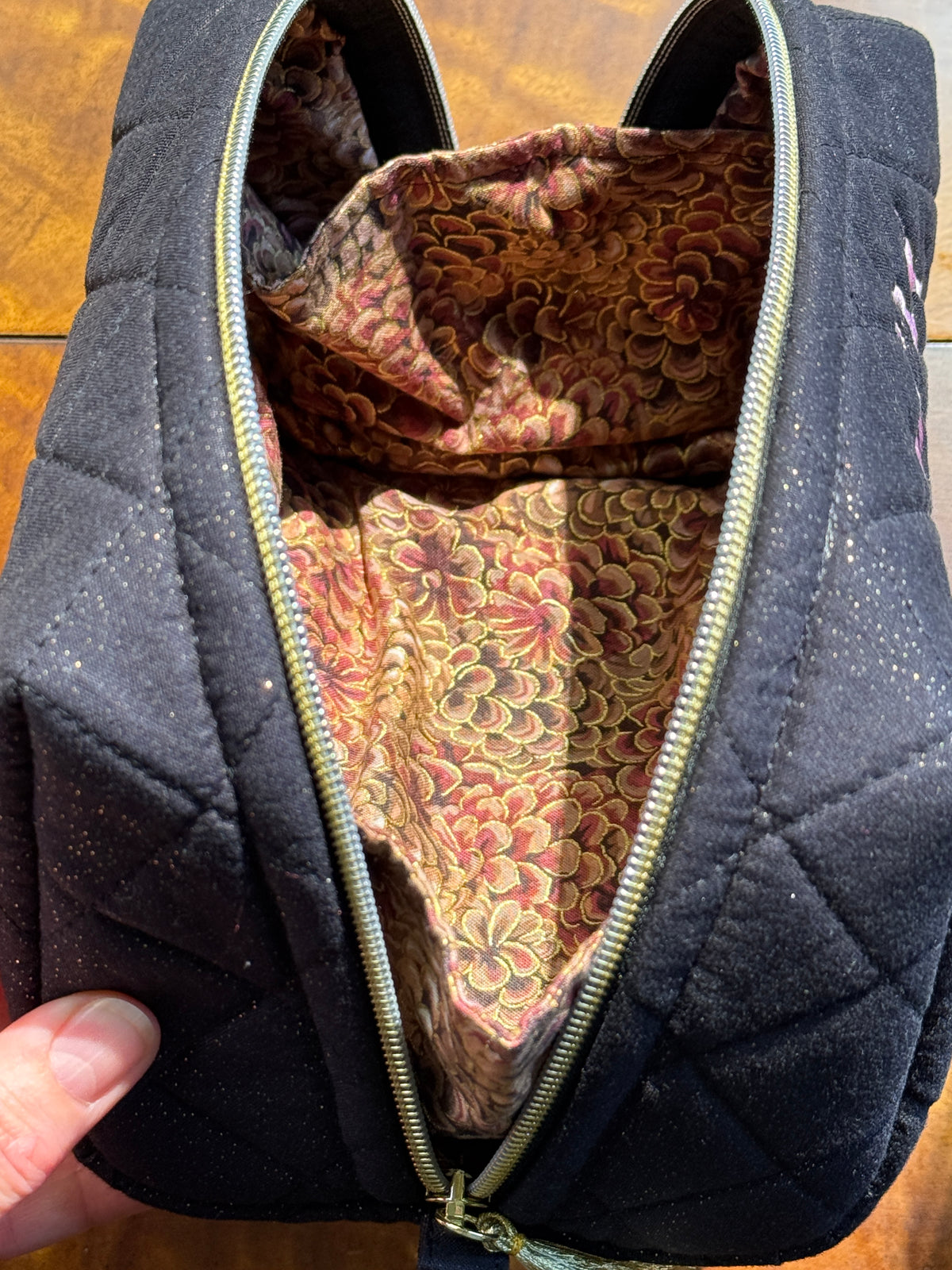 Black Pouch with Pink Embroidery Medium