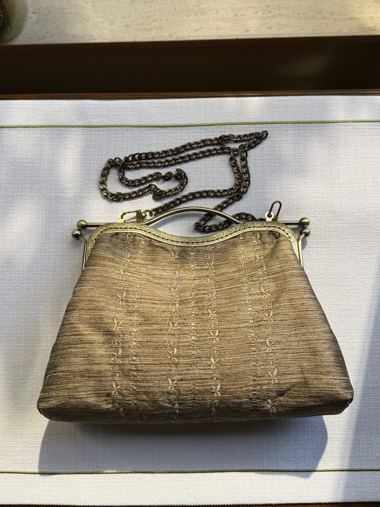 Vintage-Style Yellow Frame Clutch with Chain Strap
