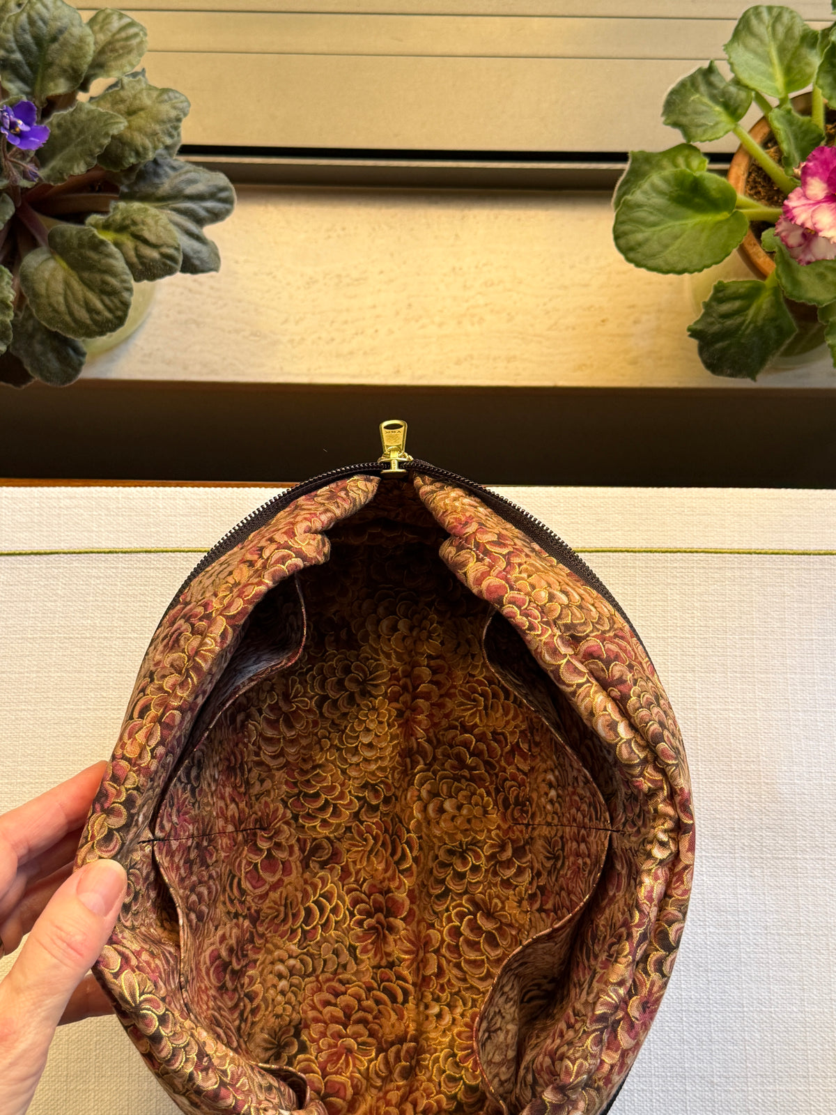 Black Quilted Bag with Purple Flower Branch Embroidery